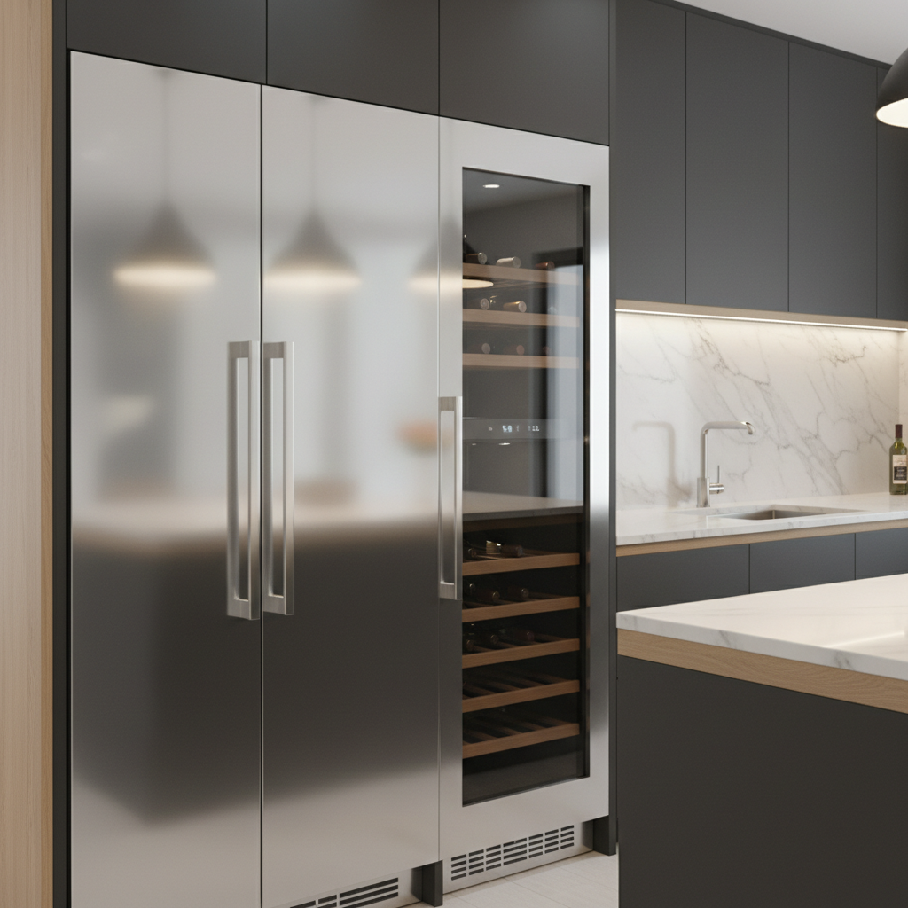 High-end refrigerator and wine cooler in a modern kitchen